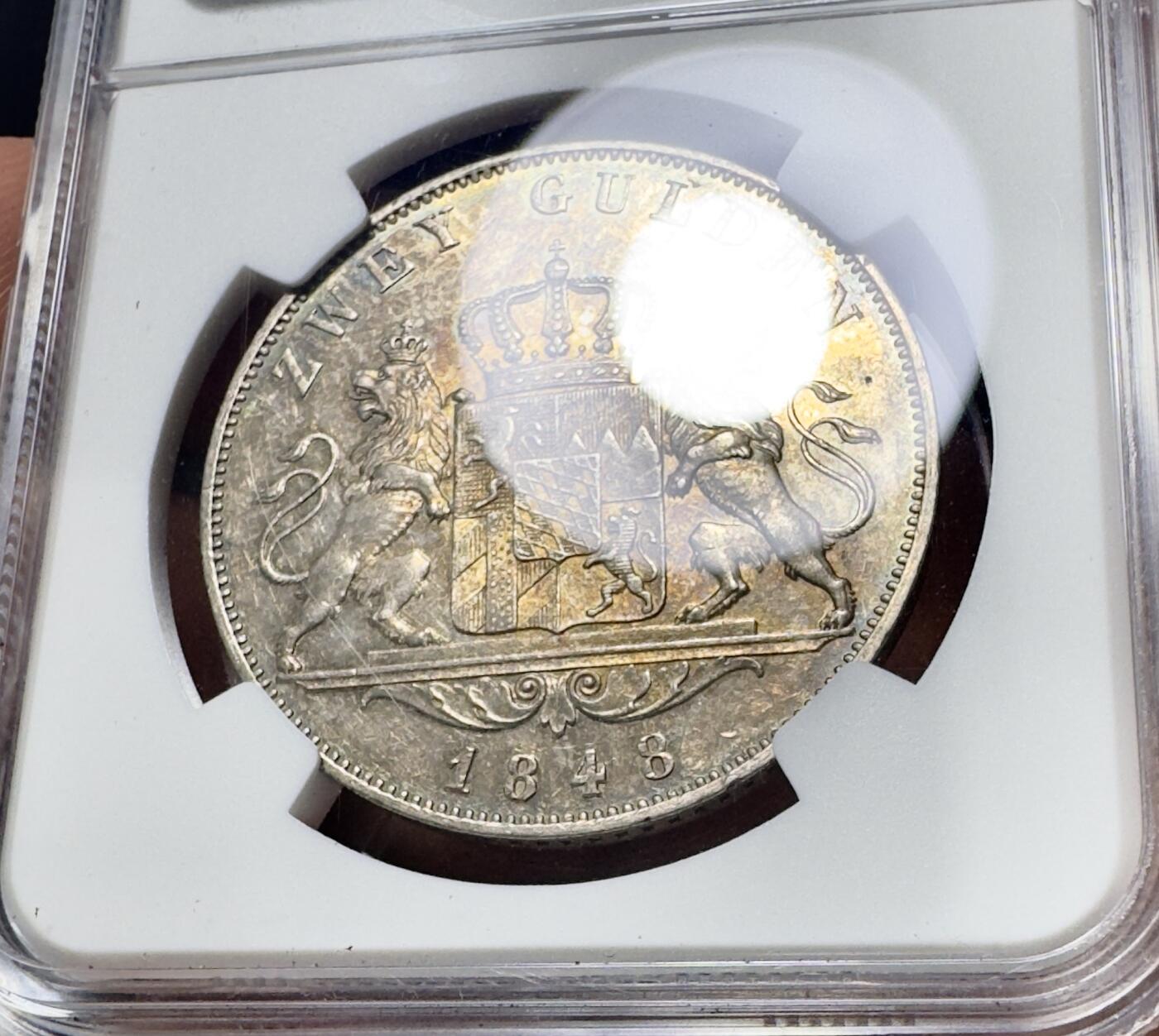 甄臻铺-世界币章拍卖（第38期）立冬小精品场，送拍享返佣金等优惠多多 NGC-UNCD 1848年德国巴伐利亚路德维希一世流通2盾 1848年欧洲大革命中路一被迫退位 这最后末年流通泰勒见证着风流艺术国王最后的容光
