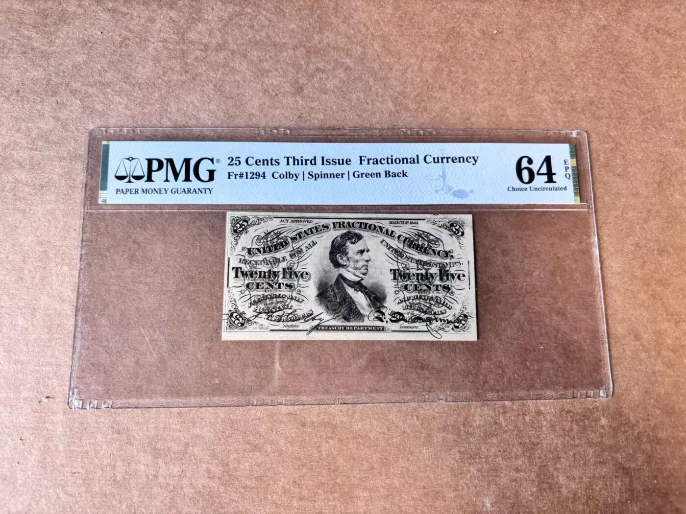 【Blue Auction】世界纸币精拍第748期——18级TOP拍卖/信誉/品质/专业/高效💫 美国 第三版25美分 PMG64EPQ 