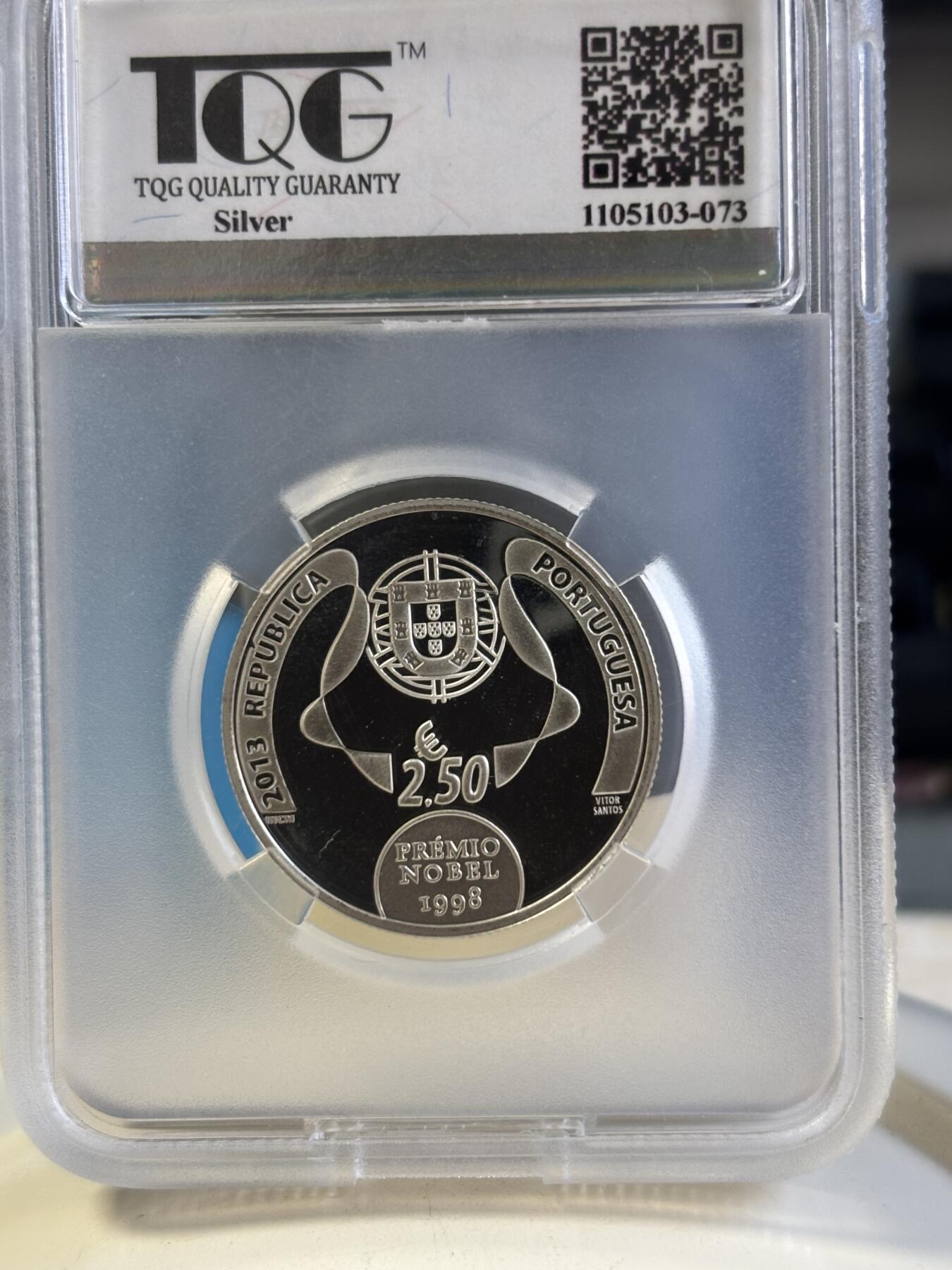 第181期拍卖 葡萄牙2013年诺贝尔文学奖何塞萨拉马戈银币TQG-PF68,,925银，12克，发行4000枚