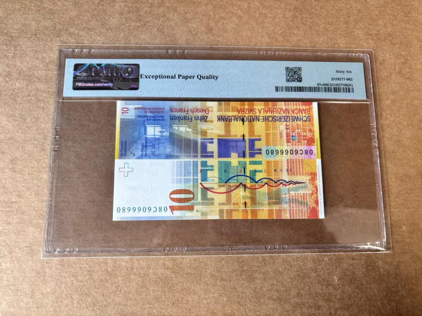 【Blue Auction】世界纸币精拍第748期——18级TOP拍卖/信誉/品质/专业/高效💫 【倒置号】瑞士 2008年10法郎 PMG66EPQ 