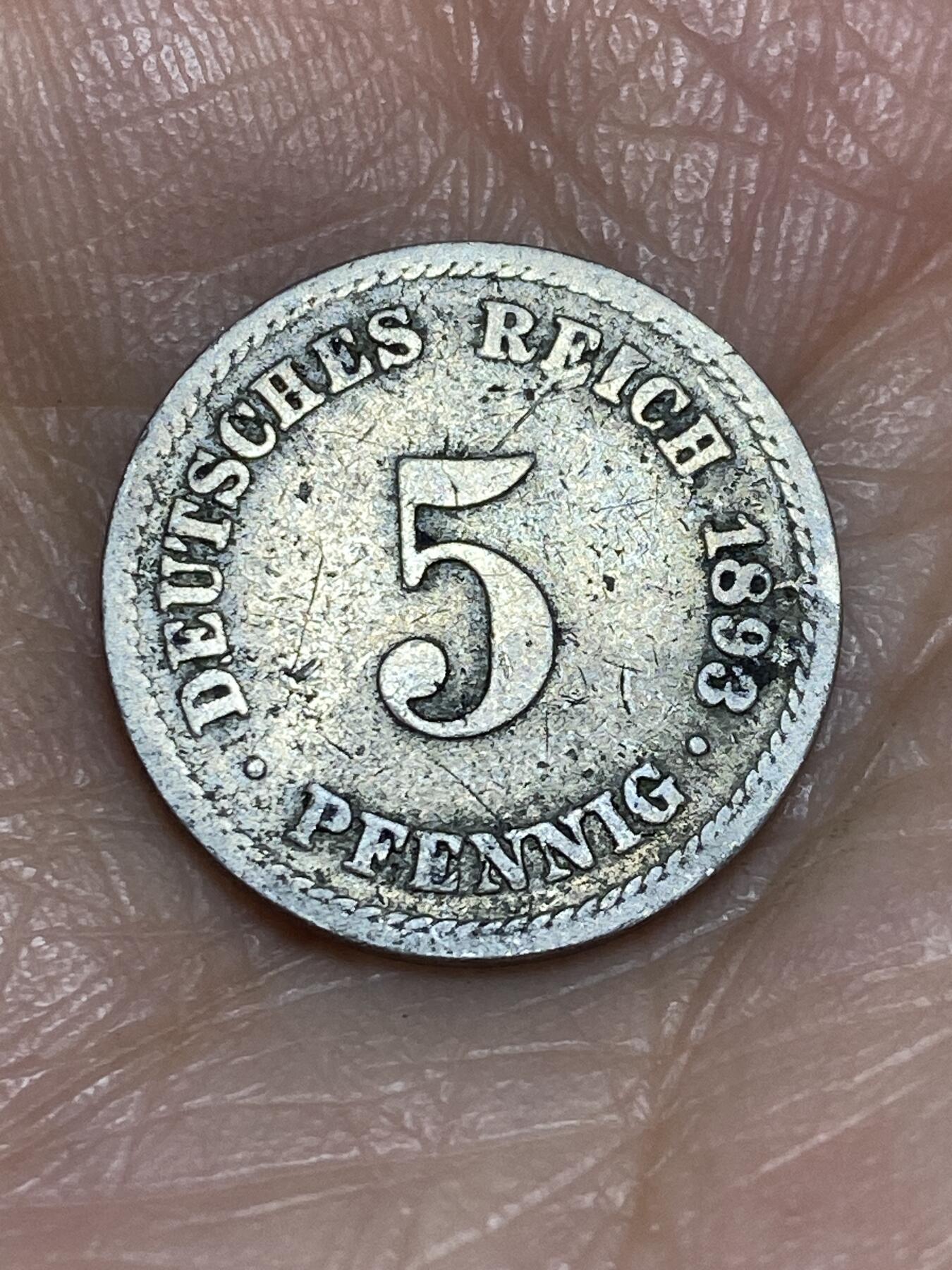 2025年第一百二十五场(总第一百五十一场）外国好品散币(免佣金) 德意志帝国1893年5芬尼(威廉二世时期，A标柏林造)