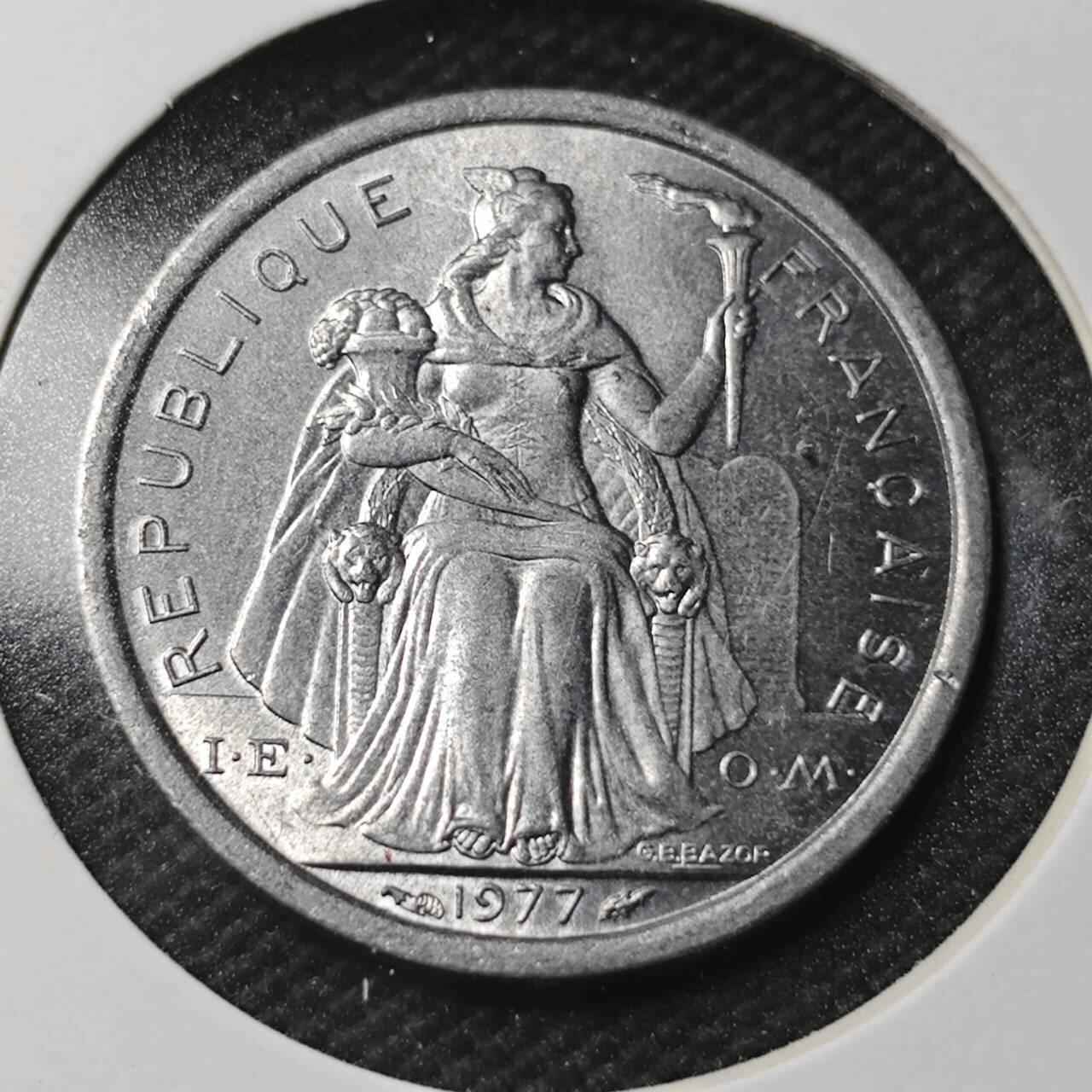 KK钱币收藏小铺  第366场  2月预留时间 周末发货  1977法属波利尼西亚1法郎 好品