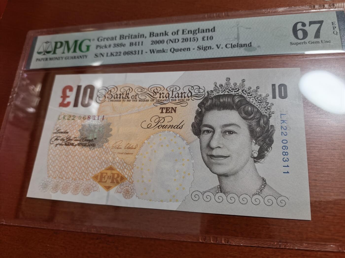 长老汇蛇年精选第七十一场拍卖 2000英国10英镑纸钞，PMG 67，无47，背面达尔文