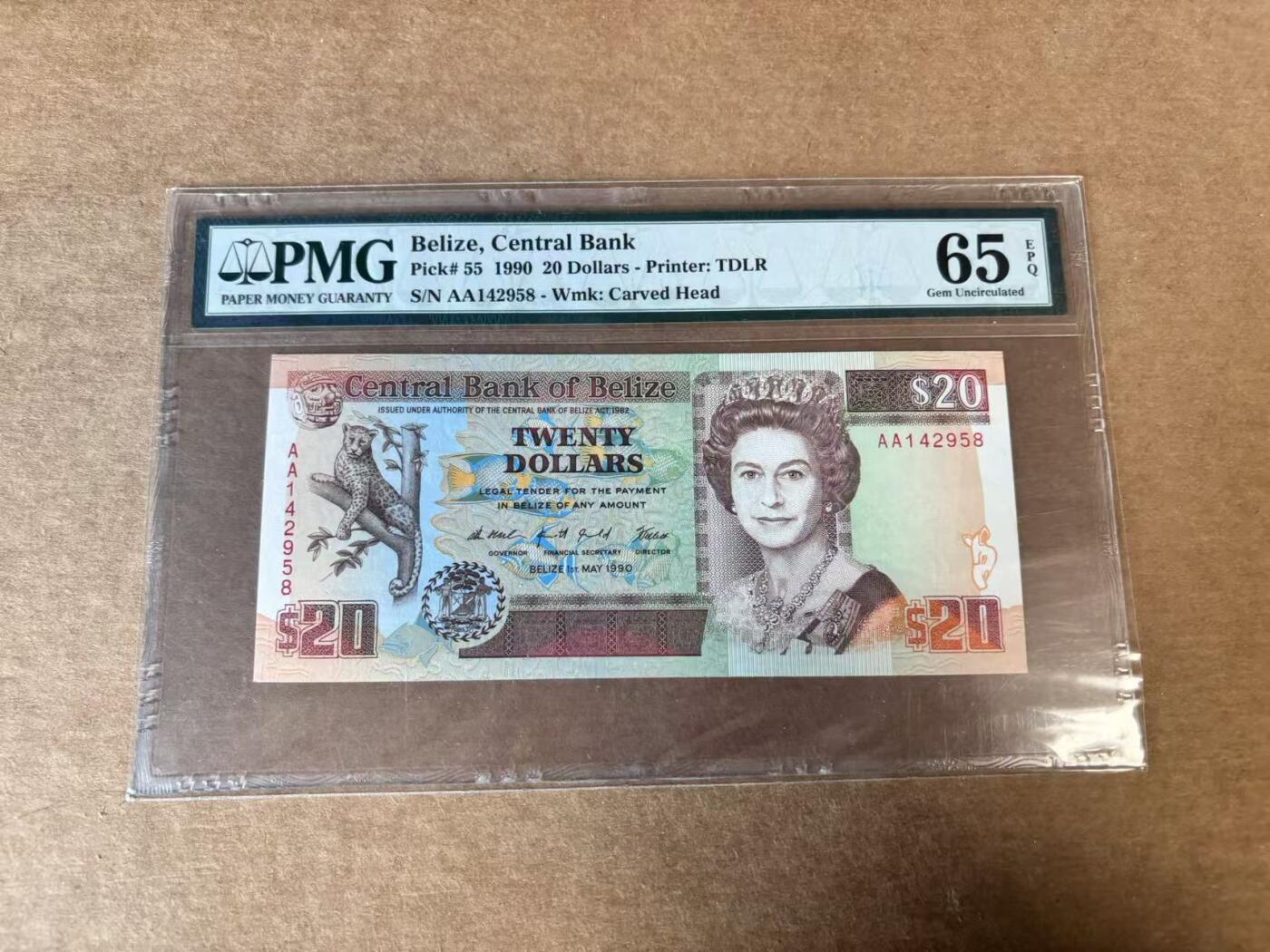 【Blue Auction】世界纸币精拍第748期——18级TOP拍卖/信誉/品质/专业/高效💫 【AA】伯利兹 1990年20元 女王 PMG65EPQ 