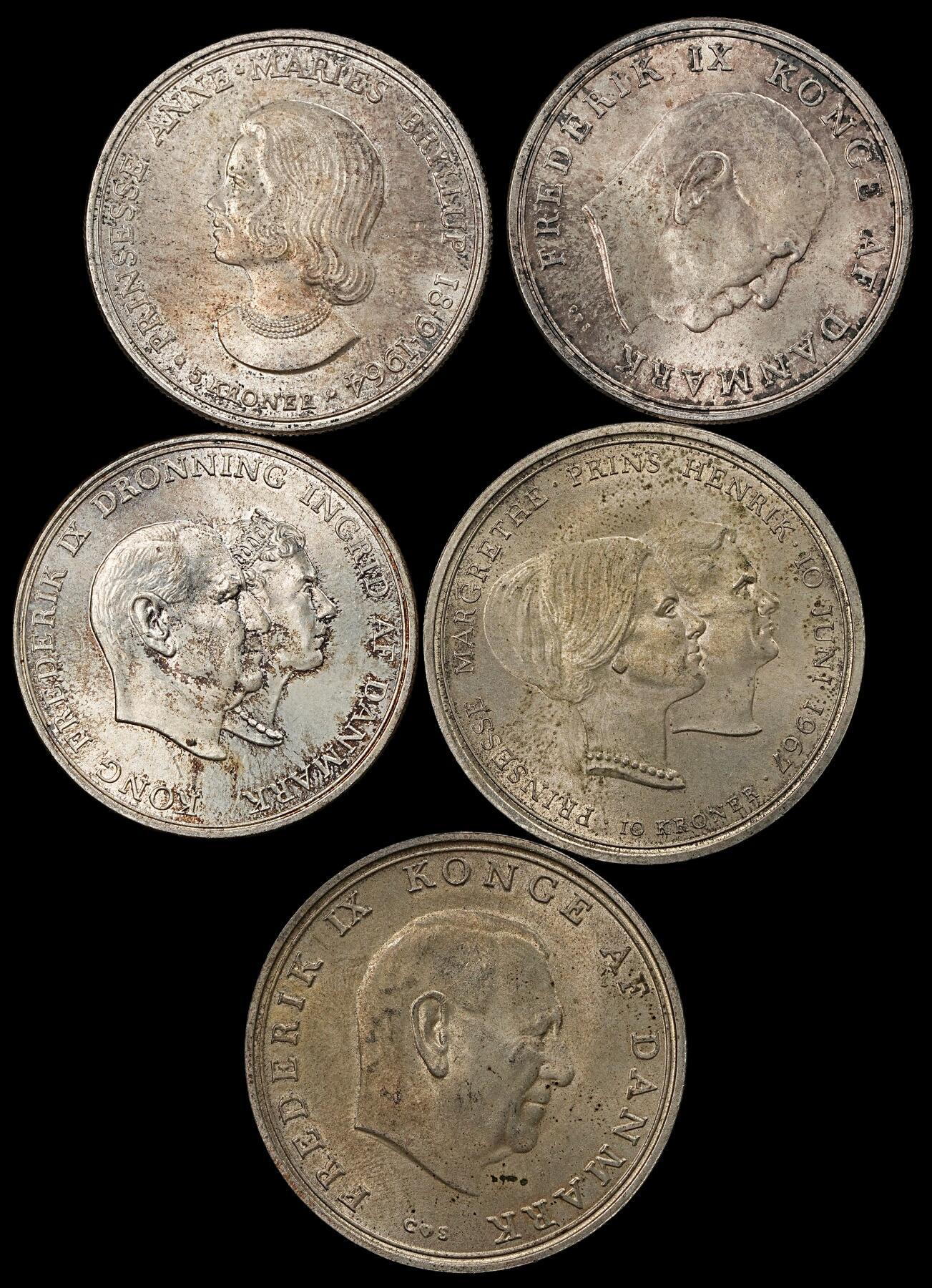 修遠堂世界钱币第九十二期 丹麦银币5枚 总重92.61g，含银80%