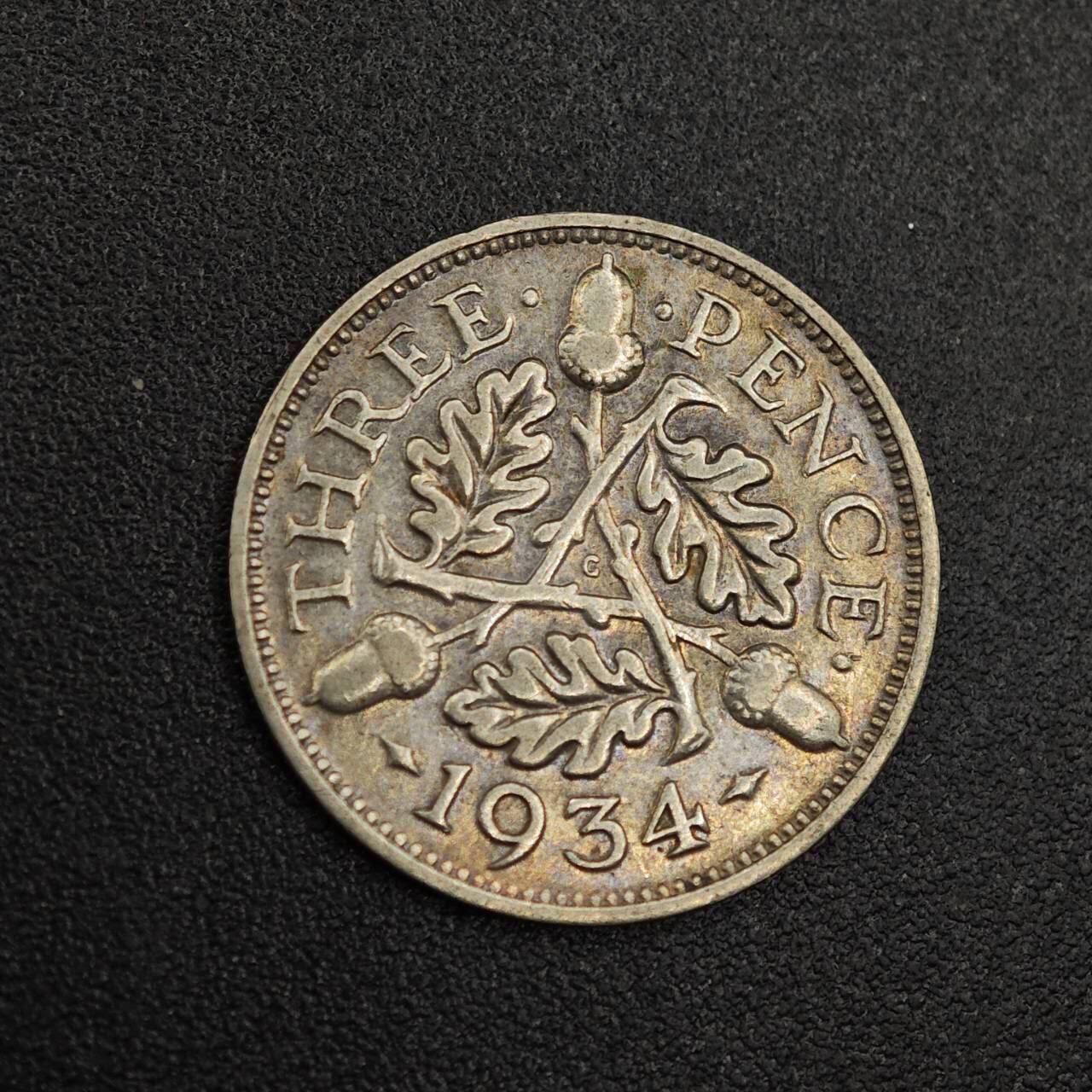 【淘币小摊】实时拍第七百九十二拍   散币场   满百包邮可预留二周 每周一统一发货   英国1934年乔治五世3便士银币