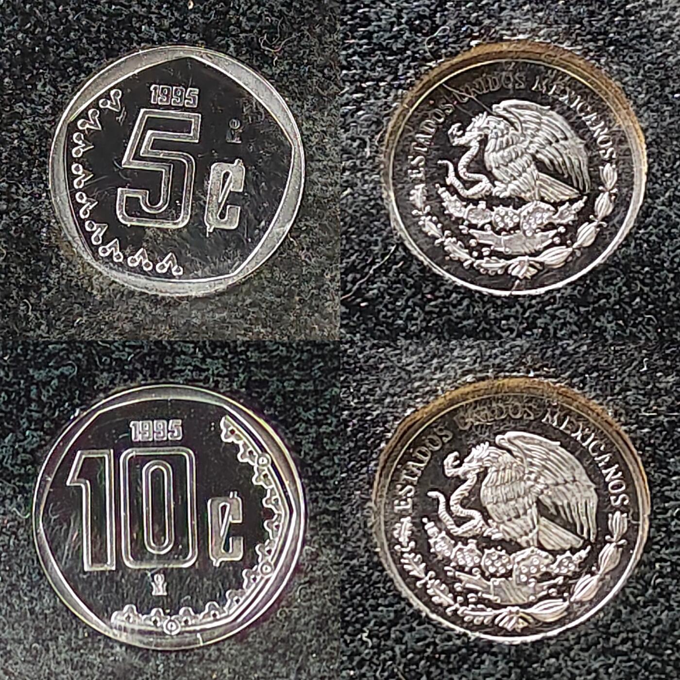 【全场包邮】纯粹捡漏拍477场（免费代拍第14场）调整中 【少见】墨西哥1995年官方精制套币-10比索为银芯双金属币（银芯版唯一精制仅随套币发行）-量6981