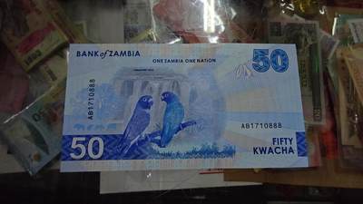 世界钱币～微拍第213期暨2025年第53期  部分库存清仓选号 - 2025年赞比亚50克瓦查 全新绝品无4豹子号0888