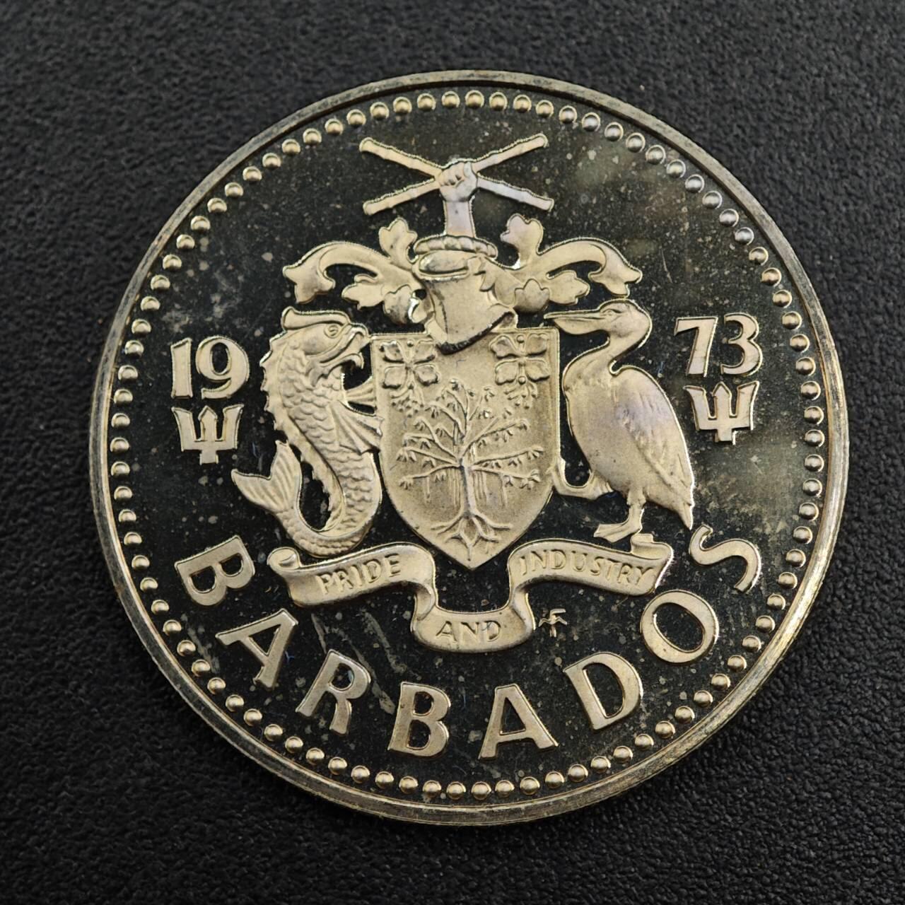 【淘币小摊】实时拍第七百九十二拍   散币场   满百包邮可预留二周 每周一统一发货   巴巴多斯1973年25分精制镍币