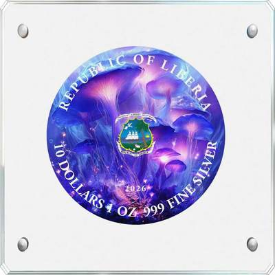【期货】利比里亚2026年蘑菇仙子1盎司双面彩色大尺寸纪念银币
