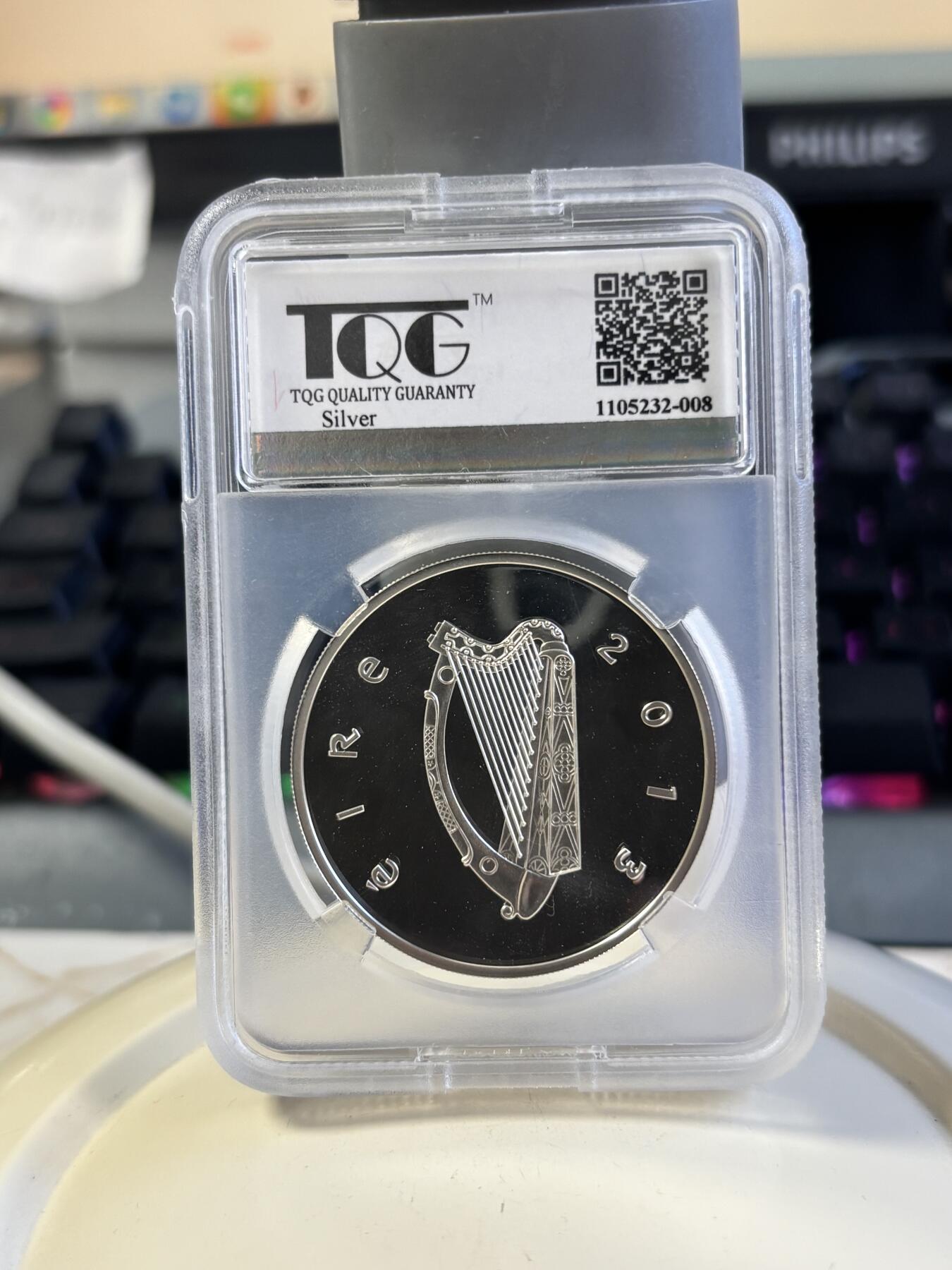 第181期拍卖 少见克劳斯获奖币爱尔兰2013年欧洲之星作家詹姆斯乔伊斯错版银币TQG-PF69UC，获2015年度克劳斯最佳克朗币大奖，925银，28.28克