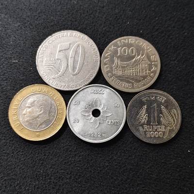 【全场包邮】纯粹捡漏拍476场（免费代拍第13场）调整中 - 世界各国各年份散币5枚一组-厄瓜多尔+印尼+印度+老挝+土耳其