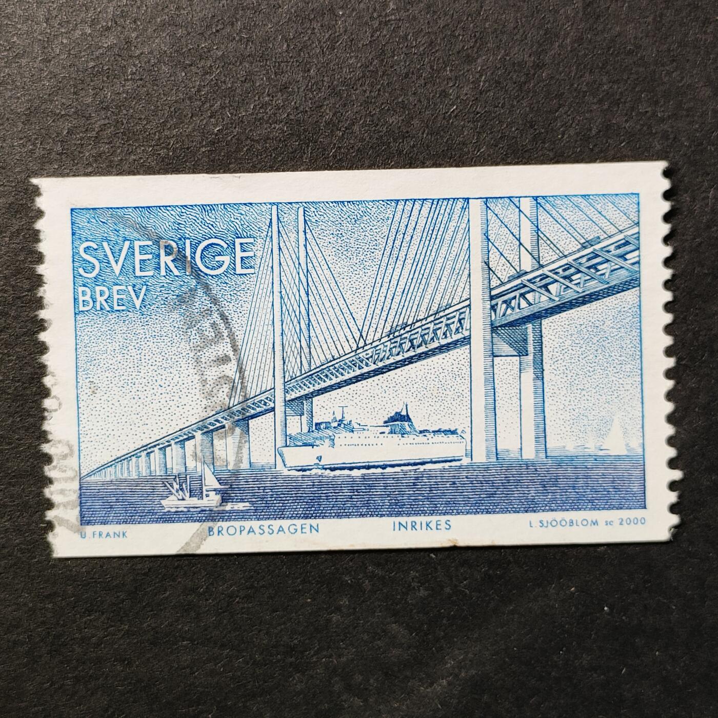 嘉禾收藏    【第373期】            无佣金、可寄存、满30元包邮 瑞典邮票，2000年连接丹麦与瑞典的厄勒海峡大桥邮票雕刻版