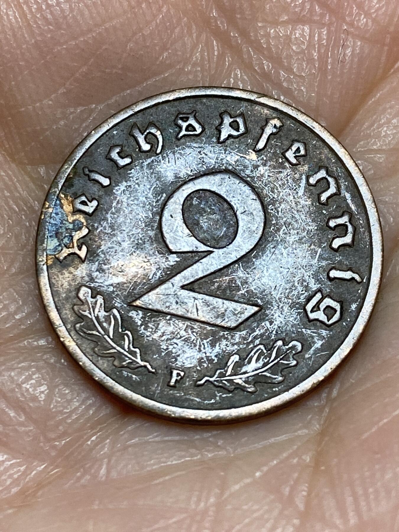 2025年第一百二十五场(总第一百五十一场）外国好品散币(免佣金) 德意志第三帝国1938年2芬尼(F标，斯图加特造)