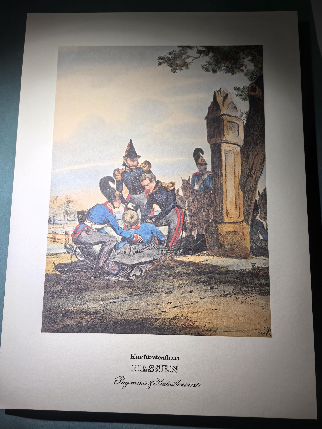 盛世勋华——号角文化勋章邮票专场拍卖第287期 大尺寸手绘图卡 黑森大公国军医 大A4尺寸 翻印自1848年出版《德意志陆军》一书