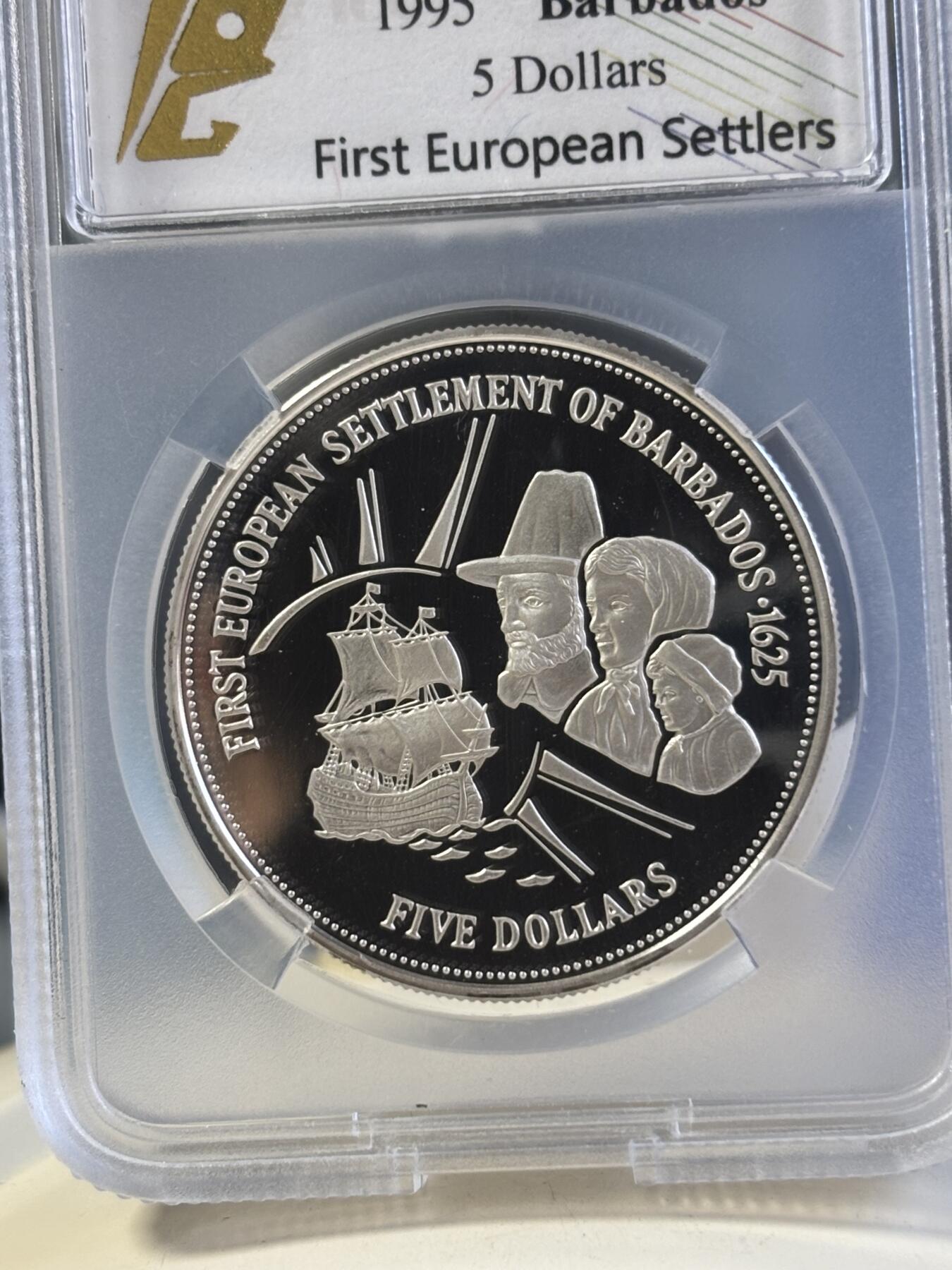 第181期拍卖 巴巴多斯1995年纪念欧洲首次移民美洲370周年银币TQC-PF69，925银，28.33克