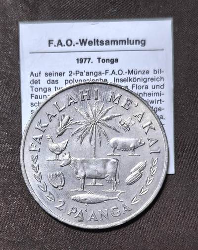 北京马甸外国币专卖第145期，外国币专场，陆续上拍，欢迎关注 1977年汤加王国2潘加普制铜镍纪念币 联合国FAO