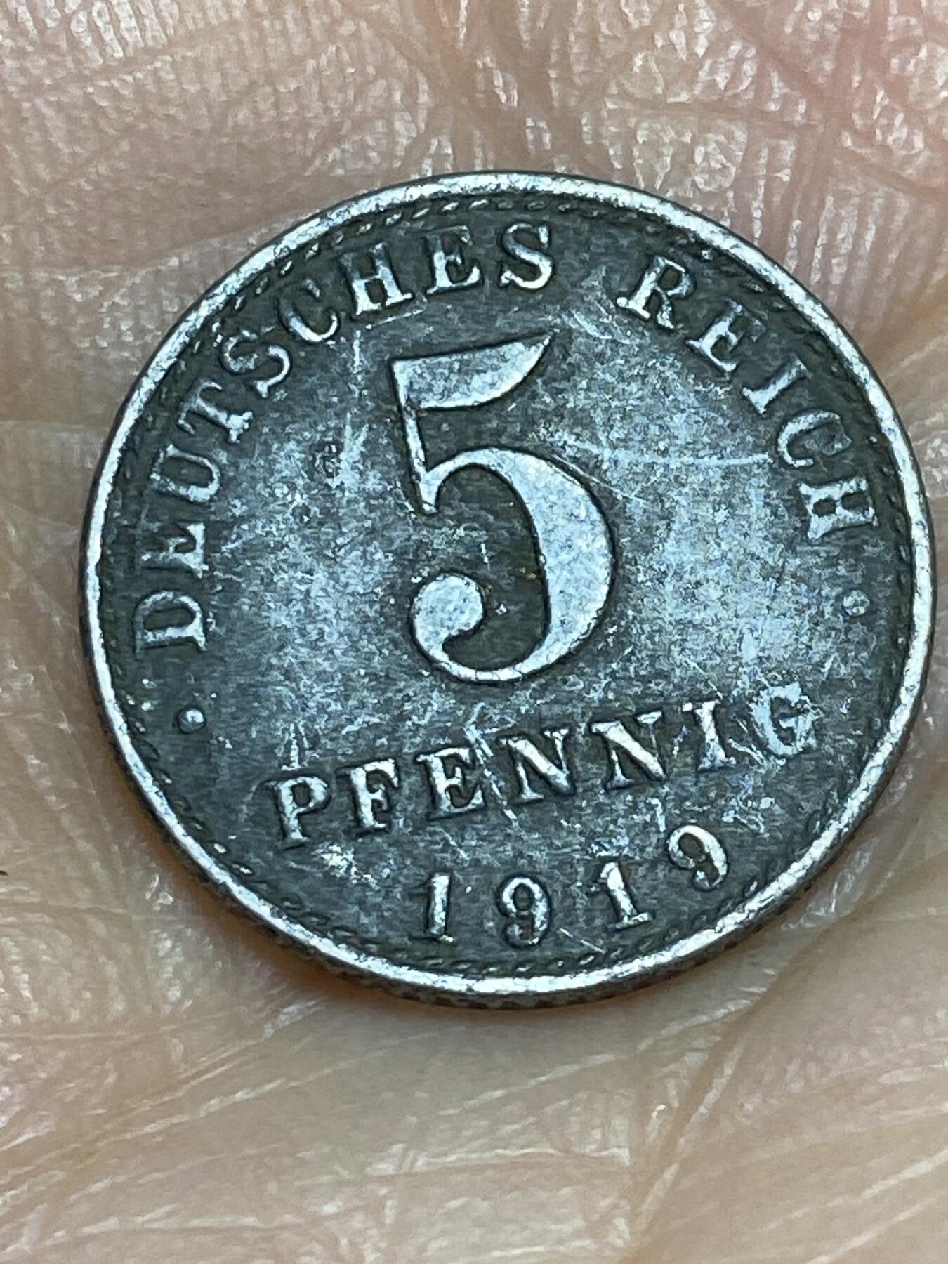 2025年第一百二十五场(总第一百五十一场）外国好品散币(免佣金) 德意志帝国1919年5芬尼铁币(威廉二世退位年，A标柏林造)