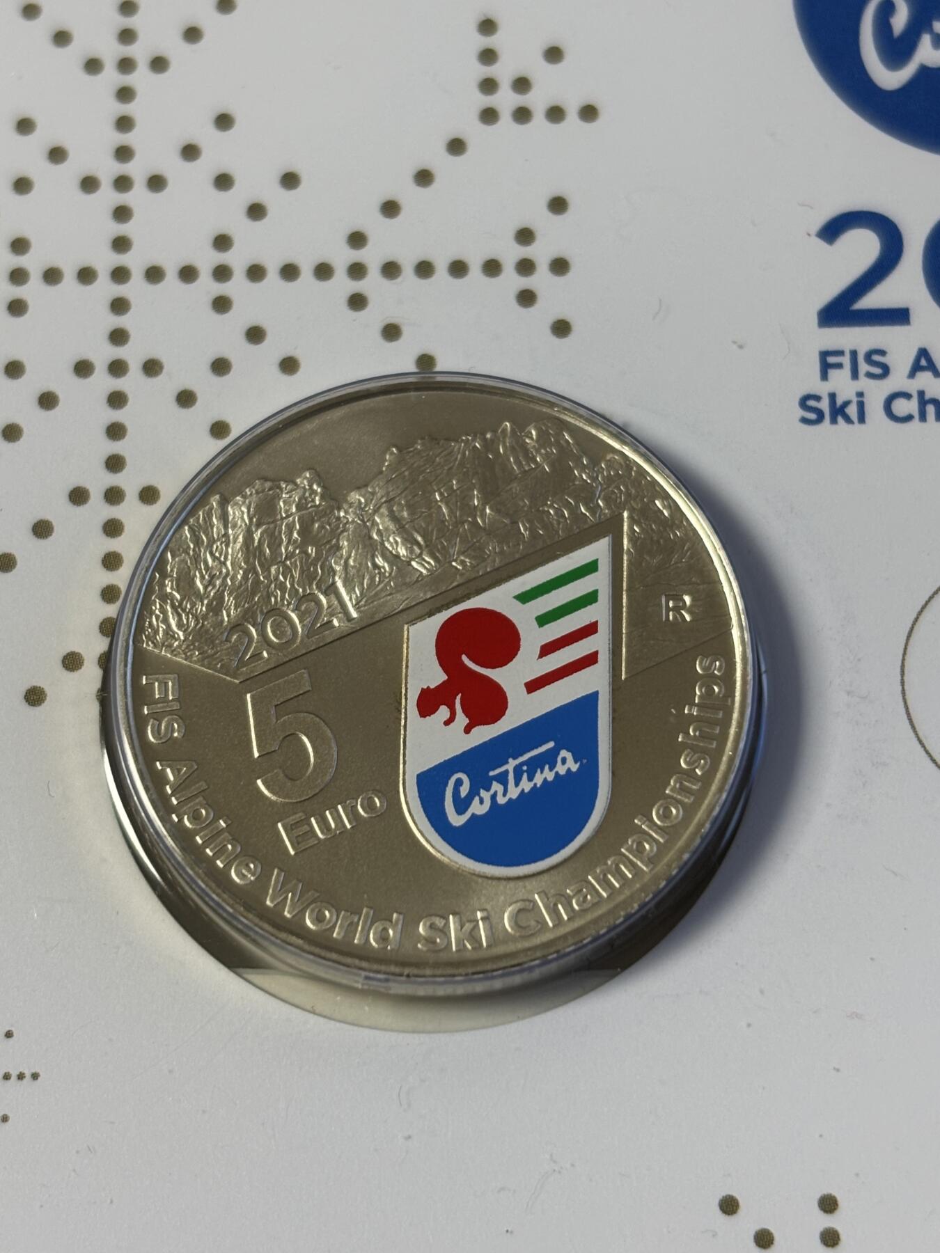 第181期拍卖 卡装意大利2021年科尔蒂纳高山滑雪世界锦标赛彩银币，925银，18克，发行5000枚