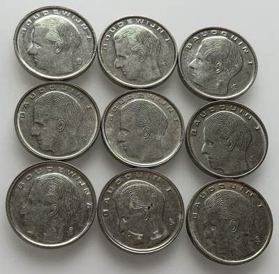  外国优质老铜币银币，周六九点倒数截拍，满百包邮，可寄存半年，喜欢朋友微信扫描二维码可直接参拍 - 	比利时 博杜安一世1法郎9枚