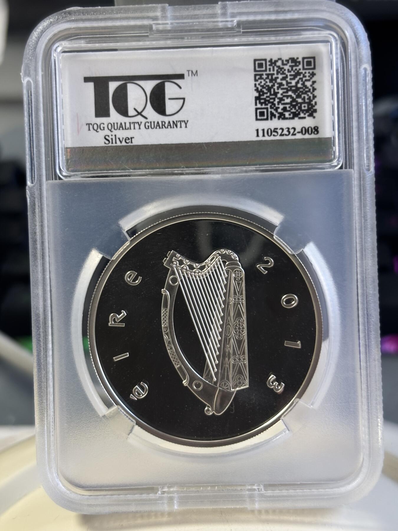 第181期拍卖 少见克劳斯获奖币爱尔兰2013年欧洲之星作家詹姆斯乔伊斯错版银币TQG-PF69UC，获2015年度克劳斯最佳克朗币大奖，925银，28.28克