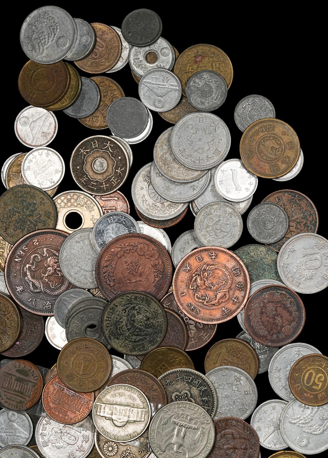 修遠堂世界钱币第九十二期 日本旧硬币140余枚 含几枚中国，韩国，美国币  少量可能品差