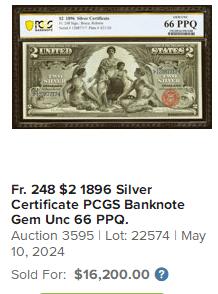 【Blue Auction】世界纸币精拍第748期——18级TOP拍卖/信誉/品质/专业/高效💫   美国 1896年2美元教育券 PCGS66EPQ 高分 大票副 票面白净油墨凹凸感极佳 新古典主义艺术风格 极具艺术价值（画面中女神手持电灯与蒸汽机模型，向青少年传授知识，象征技术进步，背景为齿轮、书籍等元素，呼应19世纪末美国工业革命浪潮；背面人物为第一艘蒸汽机作动力的轮船制造者罗伯特·富尔顿&摩尔斯电码发明者塞缪尔·莫尔斯 大胡子雕刻极致非常耐看）凑套必备