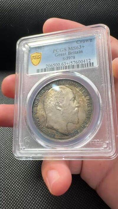 甄臻铺-世界币章拍卖（第38期）立冬小精品场，送拍享返佣金等优惠多多 PCGS-MS63+ 1902年英国爱德华七世马剑克朗大银币 普制爱七马剑的顶级状态 打制的基本没有缺点 非常难得的状态 没有常见的细节弱打 英系大佬oct出品