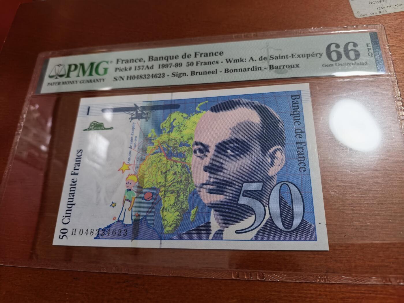 长老汇蛇年精选第七十一场拍卖 1997-99法国50法郎纸钞，PMG 66，主角：小王子的作者安托万·德·圣-埃克苏佩里