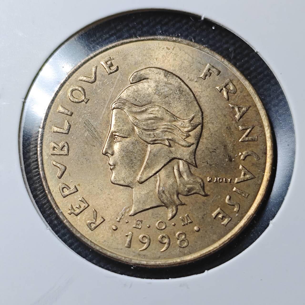 KK钱币收藏小铺  第366场  2月预留时间 周末发货  1998法属波利尼西亚100法郎 好品