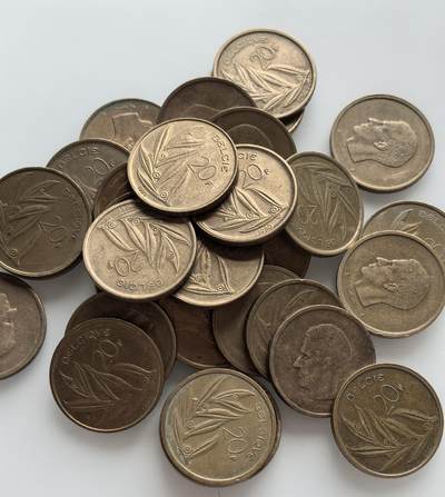  外国优质老铜币银币，周六九点倒数截拍，满百包邮，可寄存半年，喜欢朋友微信扫描二维码可直接参拍 - 比利时博杜安一世20法郎34个