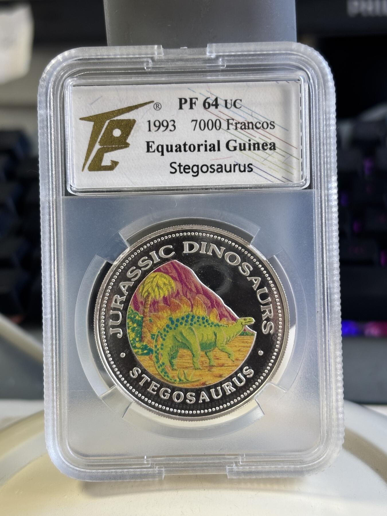 第181期拍卖 赤道几内亚1993年拯救地球恐龙彩色纪念银币TQG-PF64,999银，20克