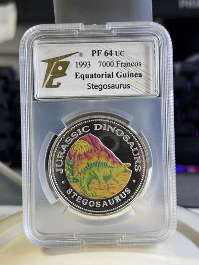 第181期拍卖 - 赤道几内亚1993年拯救地球恐龙彩色纪念银币TQG-PF64,999银，20克