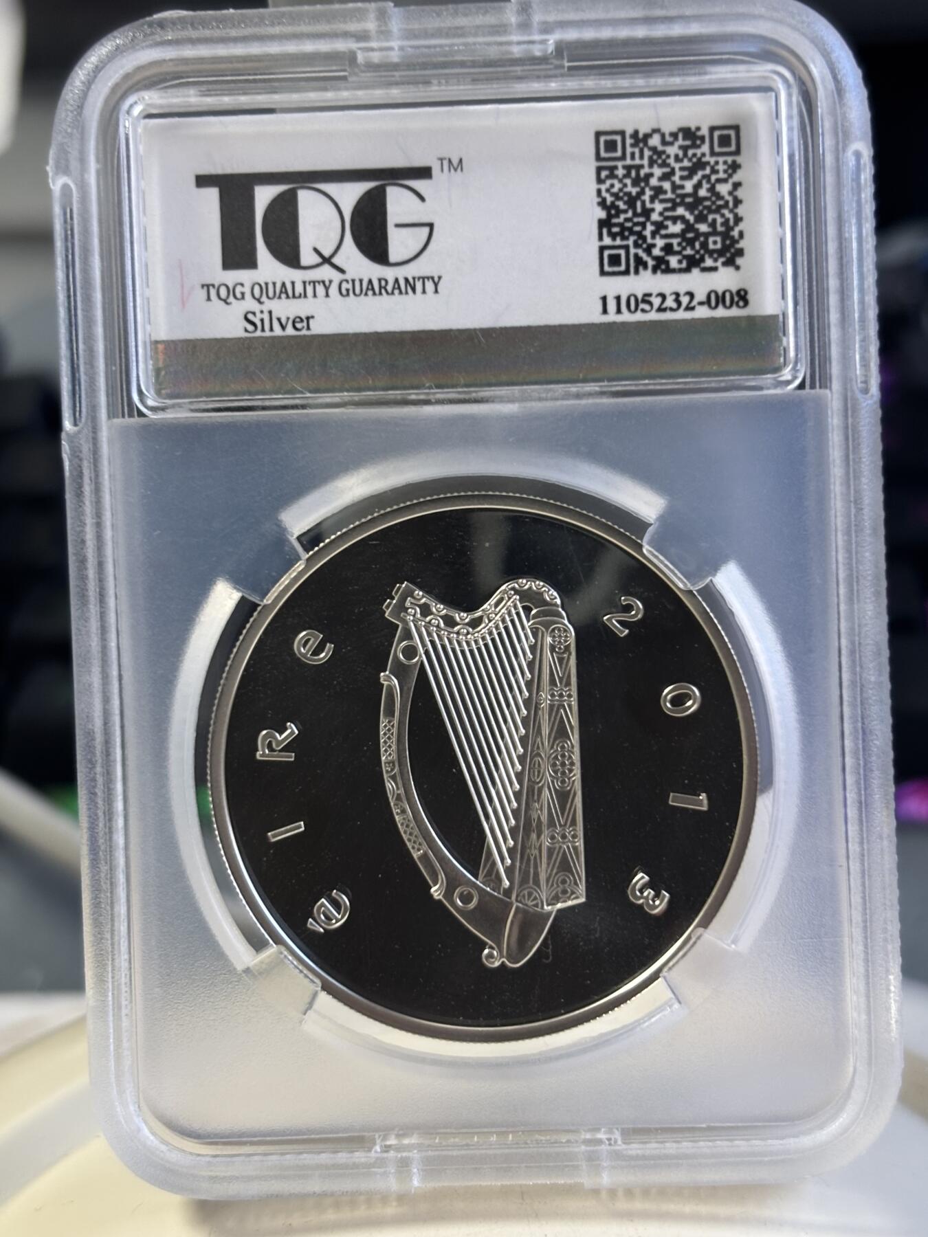 第181期拍卖 少见克劳斯获奖币爱尔兰2013年欧洲之星作家詹姆斯乔伊斯错版银币TQG-PF69UC，获2015年度克劳斯最佳克朗币大奖，925银，28.28克