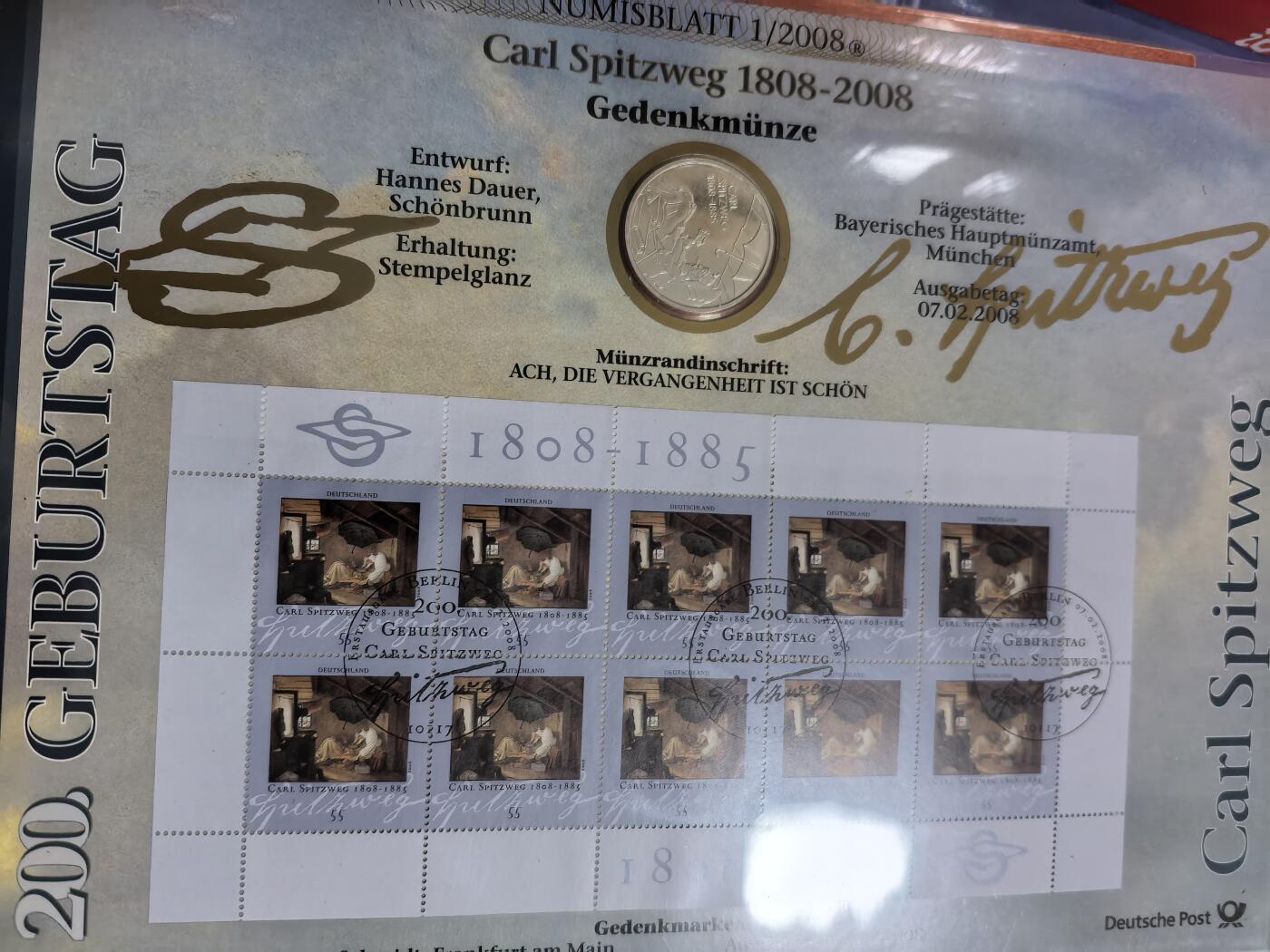 长老汇蛇年精选第七十一场拍卖 2008德国邮币封首日封，含2008施皮茨韦格诞辰200周年10欧元银币1枚，18克925银