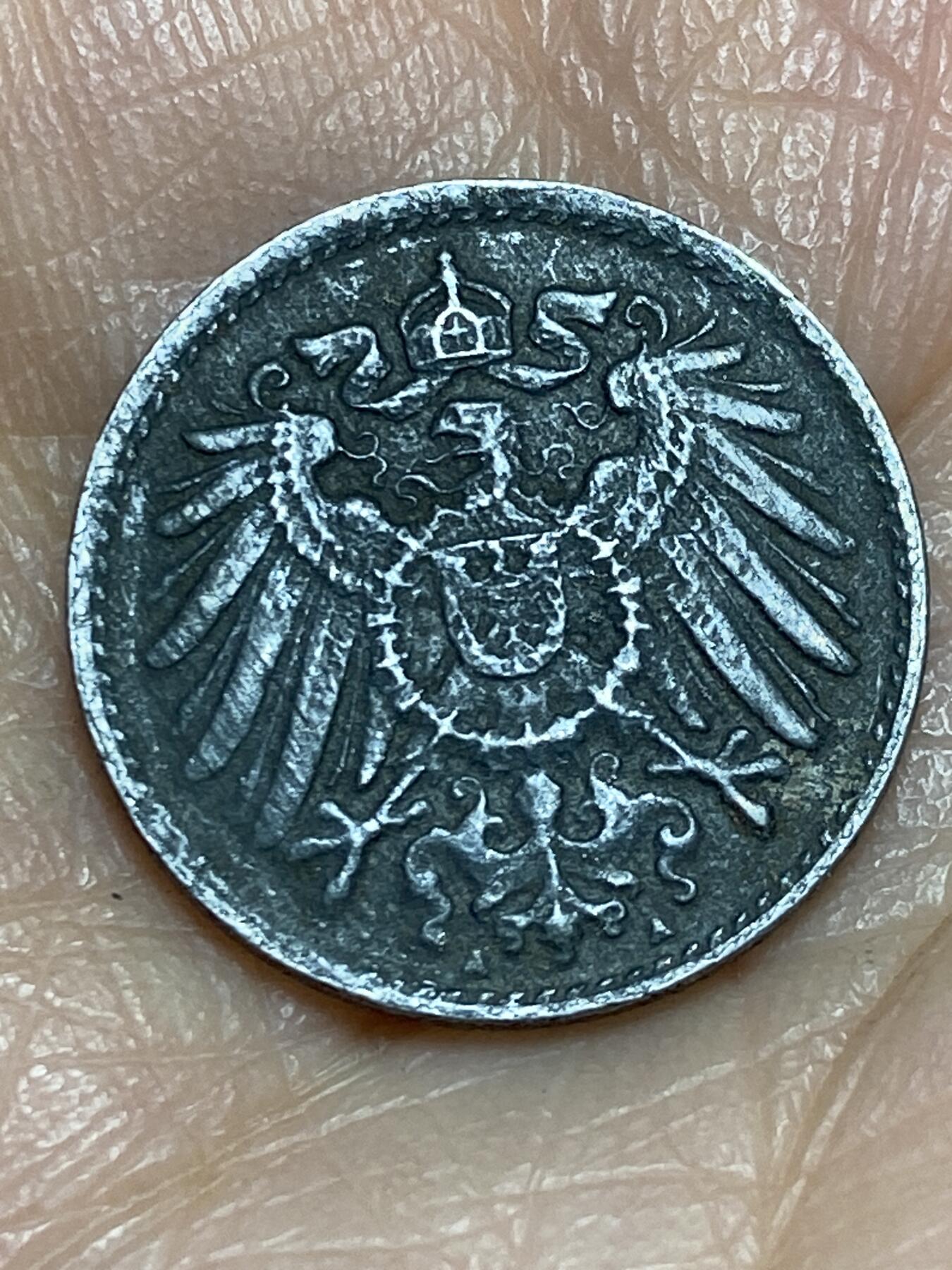 2025年第一百二十五场(总第一百五十一场）外国好品散币(免佣金) 德意志帝国1919年5芬尼铁币(威廉二世退位年，A标柏林造)