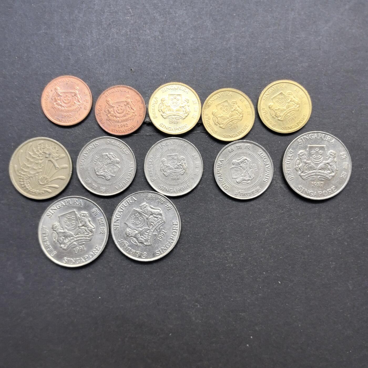 各国硬币第6期 无佣金 新加坡不同面值 12个