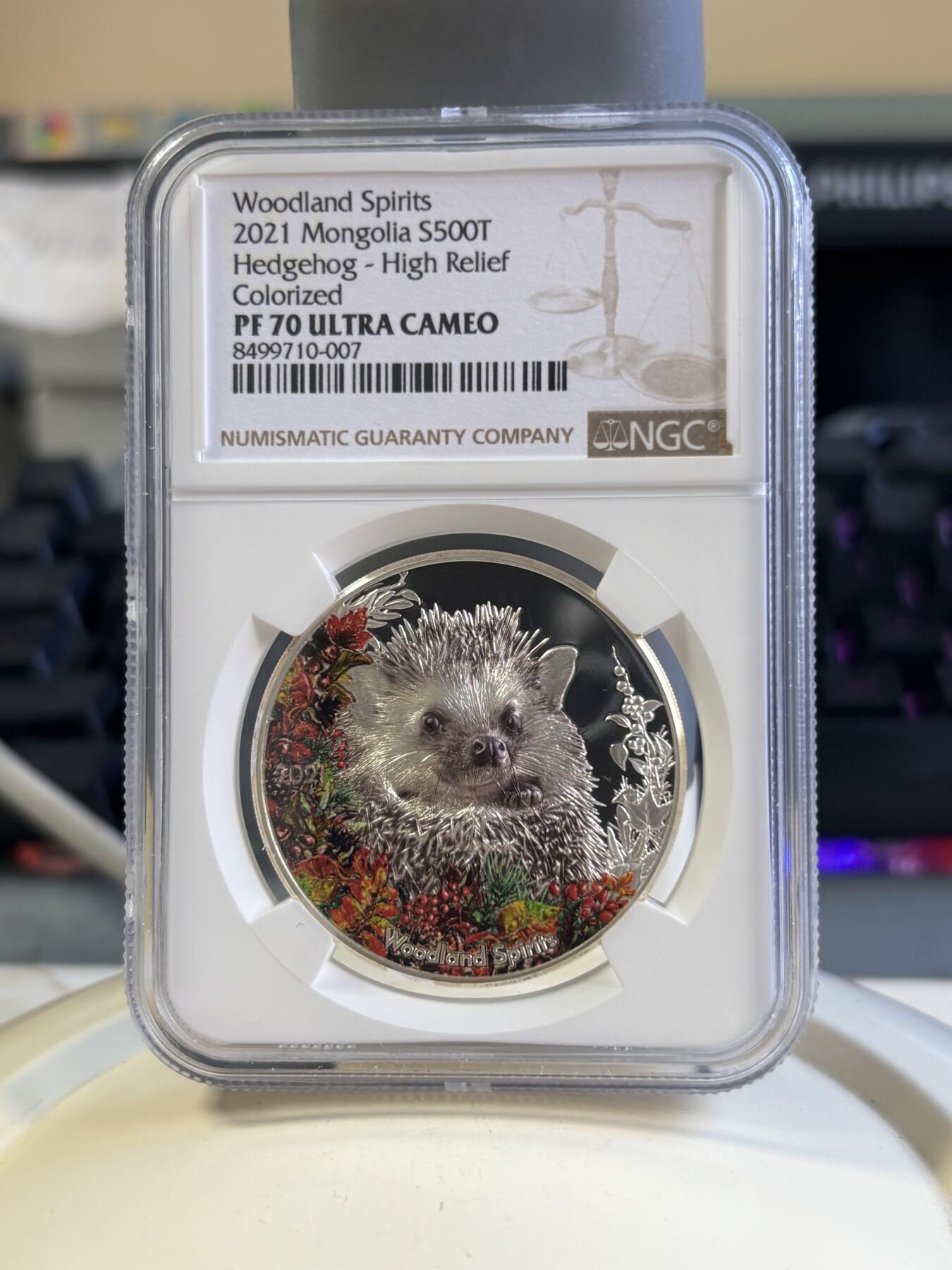 第181期拍卖 蒙古2021森林精灵系列4豪猪1盎司银币NGC-PF70，999银，发行1500枚