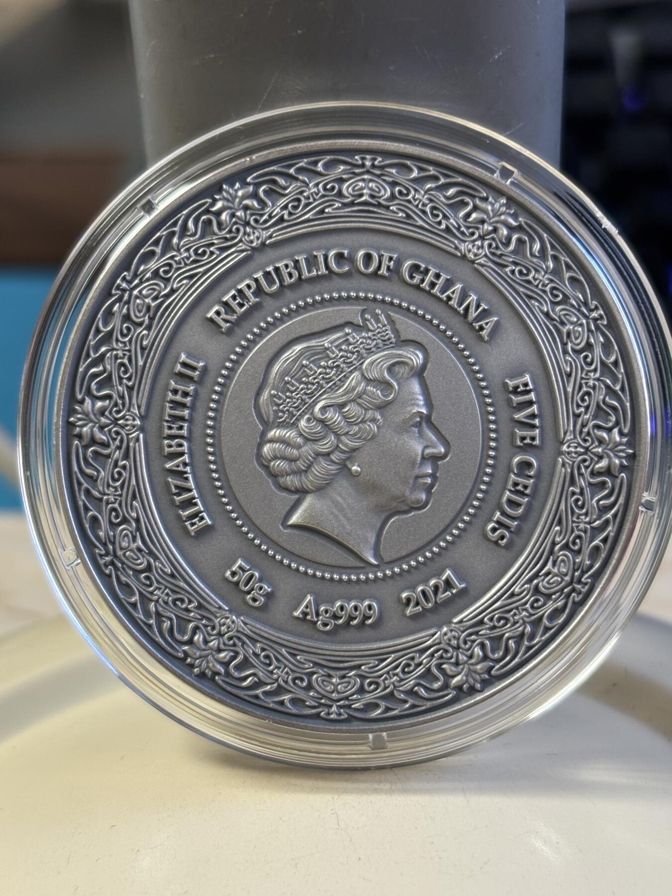 第181期拍卖 加纳2021年健康女神系列5布里奇德彩色纪念银币，999银，50克，发行500枚