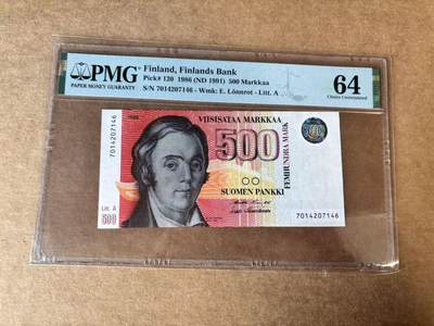 【Blue Auction】世界纸币精拍第748期——18级TOP拍卖/信誉/品质/专业/高效💫 - 芬兰 1991年500马克 PMG64