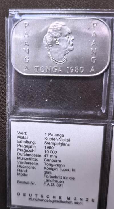 北京马甸外国币专卖第145期，外国币专场，陆续上拍，欢迎关注 1980年汤加王国1潘加普制铜镍纪念币饼干币 联合国FAO茅草屋