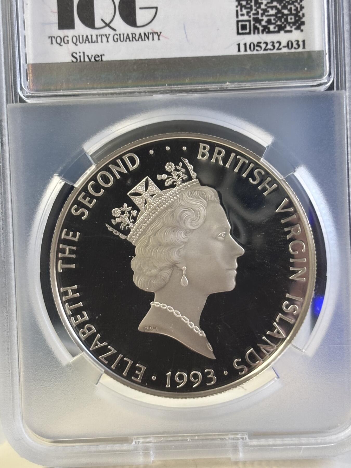 第181期拍卖 维尔京1993年濒危动物豹子纪念银币TQG-PF68,925银，20.59克