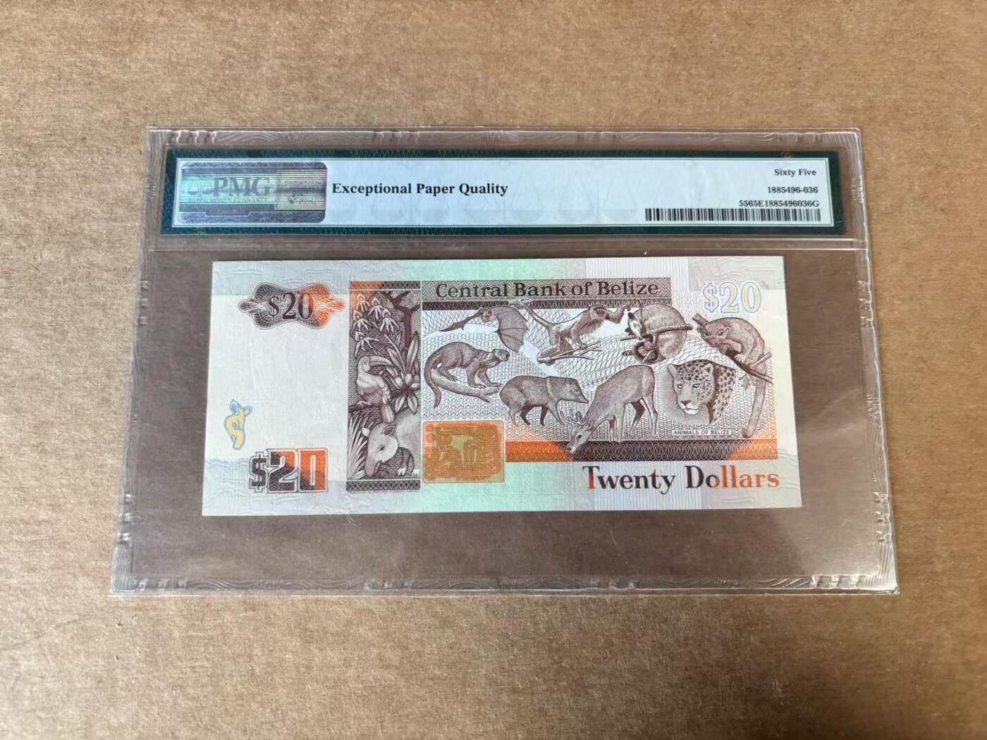 【Blue Auction】世界纸币精拍第748期——18级TOP拍卖/信誉/品质/专业/高效💫 【AA】伯利兹 1990年20元 女王 PMG65EPQ 