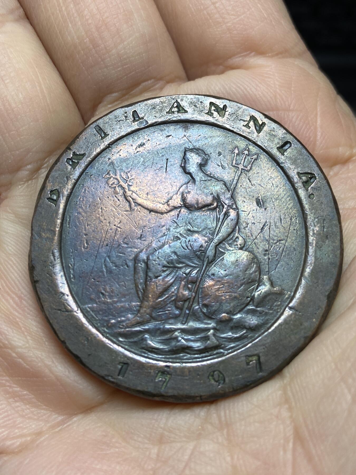 2025年第一百二十六场(总第一百五十二场）外国好品散币(免佣金) 少见通货好品–英国🇬🇧1797年大车轮2便士，直径41毫米，厚5毫米，重56.44克(乔治三世时期)