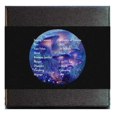 【期货】利比里亚2026年蘑菇仙子1盎司双面彩色大尺寸纪念银币