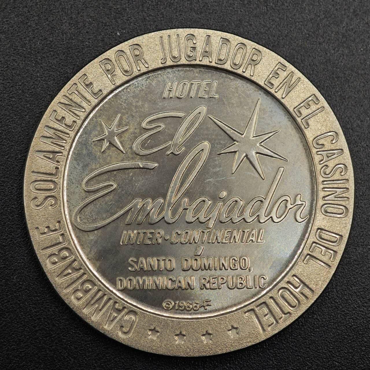 【淘币小摊】实时拍第七百九十二拍   散币场   满百包邮可预留二周 每周一统一发货   多米尼加1966年Embajador Inter-Continental酒店一比索代币