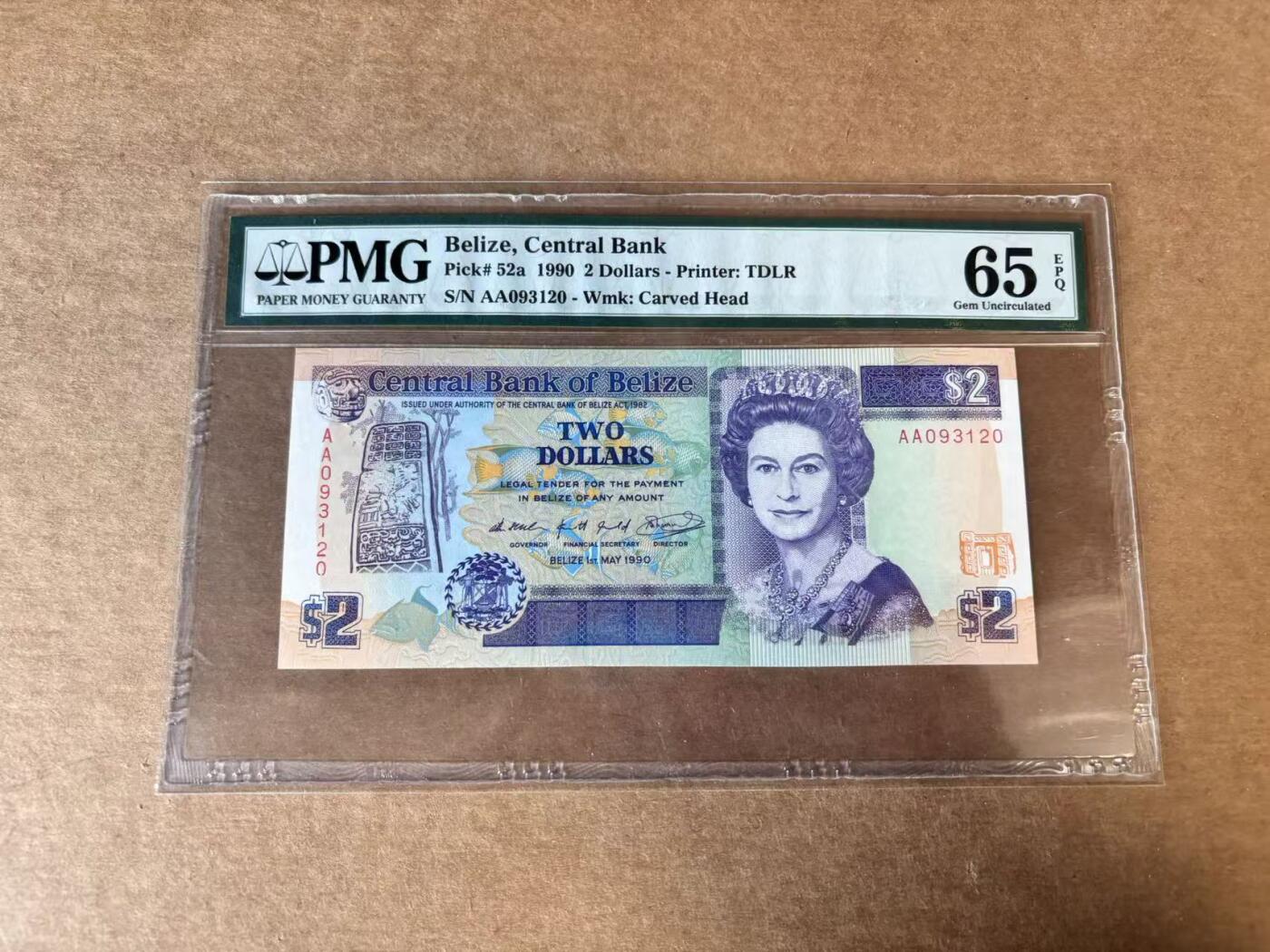 【Blue Auction】世界纸币精拍第748期——18级TOP拍卖/信誉/品质/专业/高效💫 【AA无47】伯利兹 1990年2元 女王 PMG65EPQ 