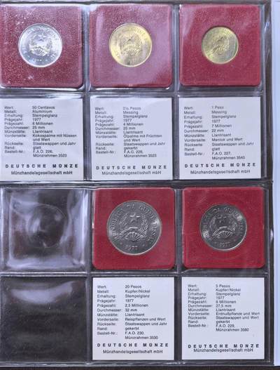 北京马甸外国币专卖第145期，外国币专场，陆续上拍，欢迎关注 1977年版几内亚比绍FA0流通纪念币全套