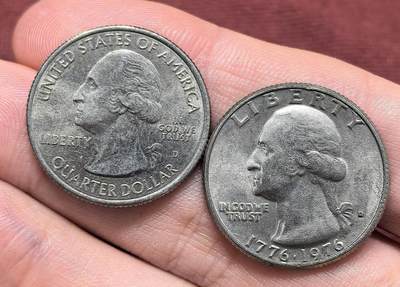 南宋泉阁俄币 外币 国币 专场第十八期 【送拍无额外佣金】 - 美国 罗德岛与华盛顿诞辰25美分州币一对两枚 好品