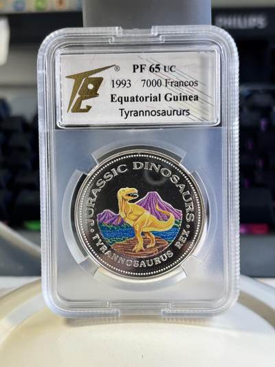 第181期拍卖 - 赤道几内亚1993年拯救地球恐龙彩色纪念银币TQG-PF65，999银，20克